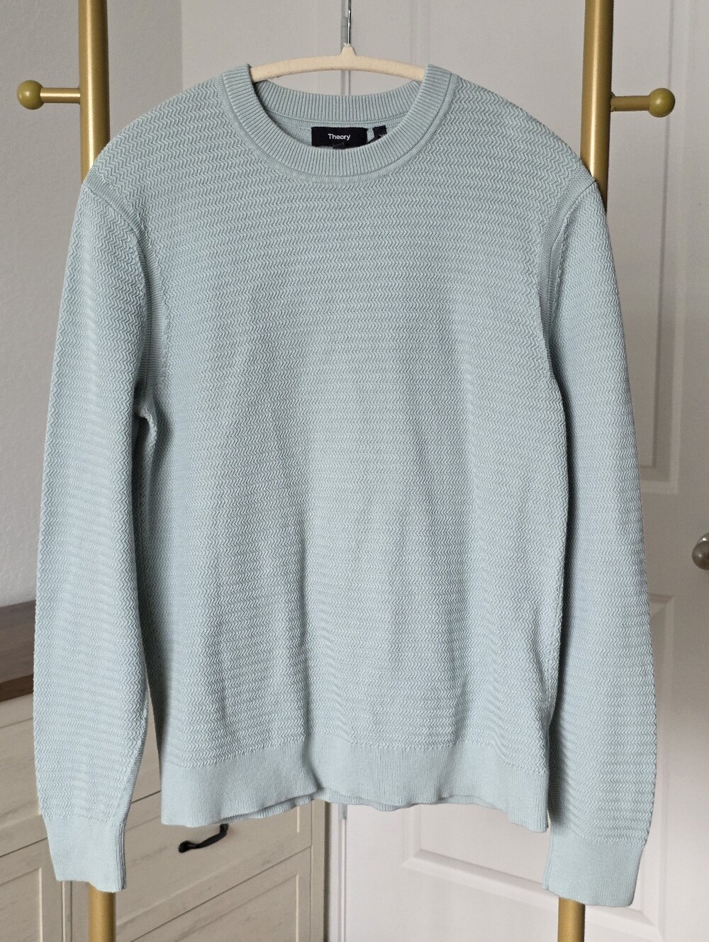 Theory Crewneck Sweater in Light Blue, Size Small, Long Sleeve, Cotton